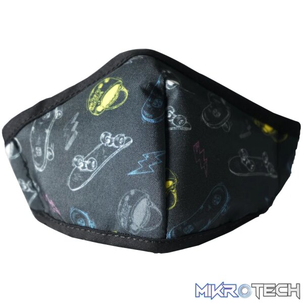 Anti-Microbial Printed Mask Boys Skater - Black - Image 5