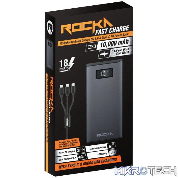 Rocka Fast Charge 10,000 mAh Lithium Polymer QC3.0 - Image 4