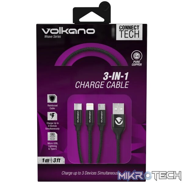 Volkano Weave Series 3 in 1 Charging Cable - Image 4