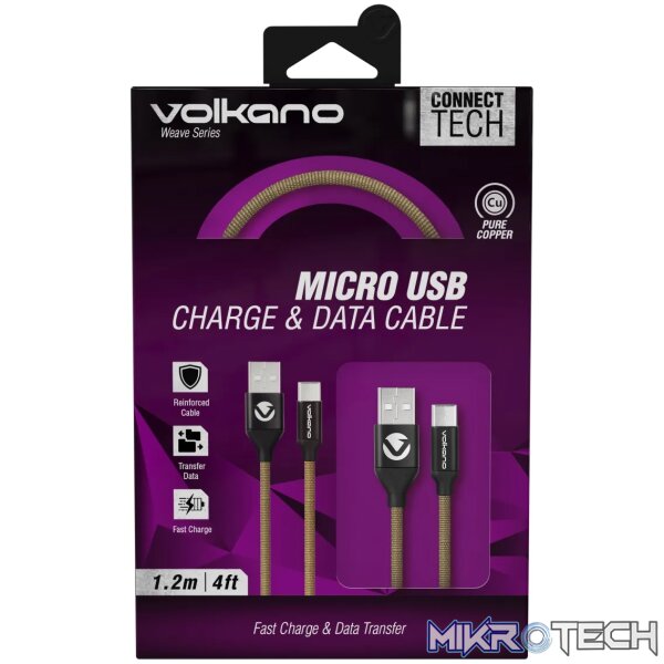Volkano Weave Series Micro USB Cable - Army Green - Image 4