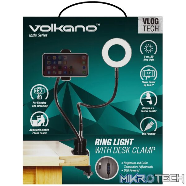 Volkano Insta series Ring light, phone holder, desk clamp - Image 4