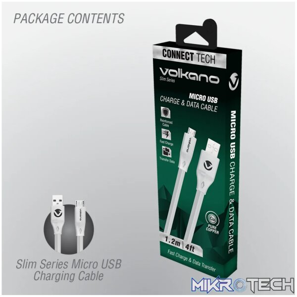 5 Volkano Slim Series Micro USB Cable - White - Image 1