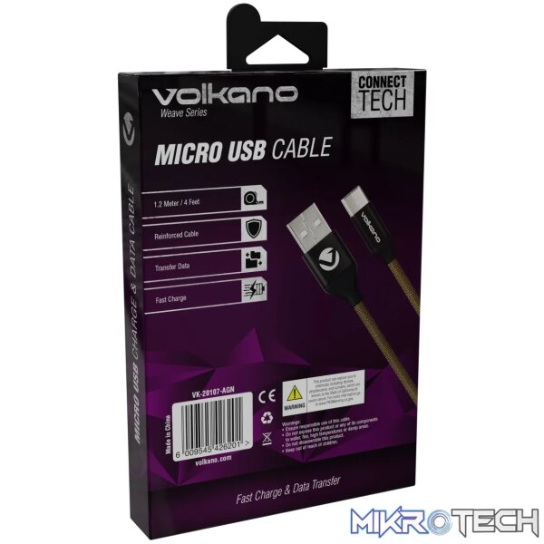 Volkano Weave Series Micro USB Cable - Army Green - Image 5