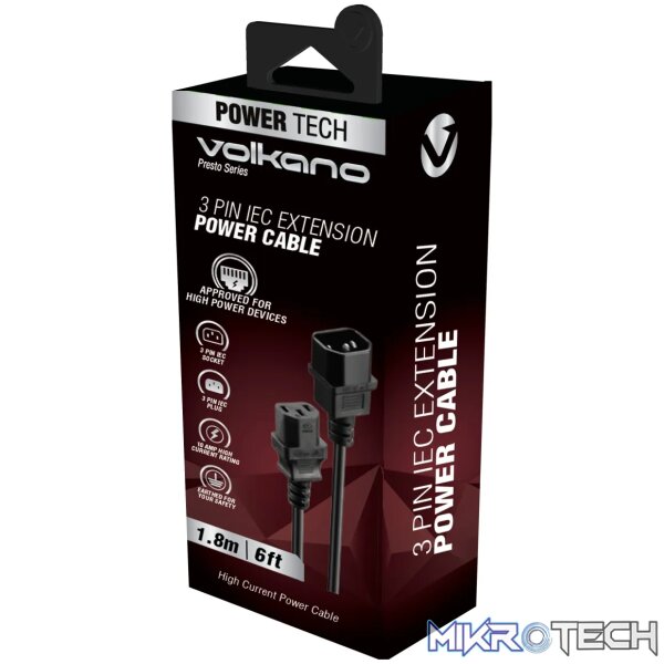 Power Cable 3 pin IEC extension 1.8m, 10A - black - Image 5