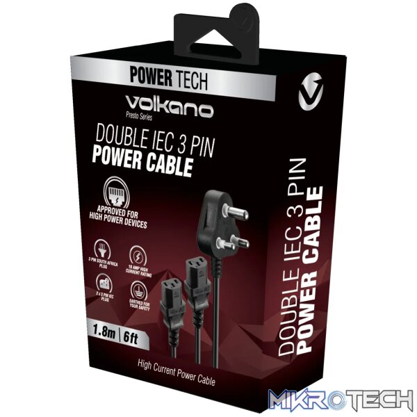 Power Cable Double 3 pin IEC 1.8m 10A - black - Image 5