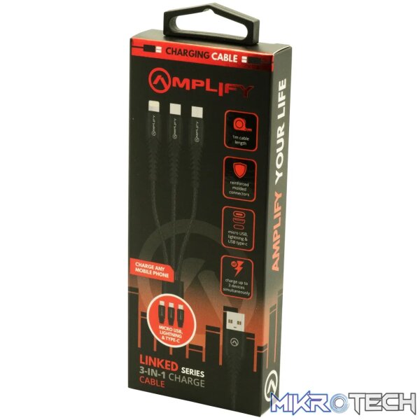 Amplify Linked series 3 in 1 charge cable - black - Image 6