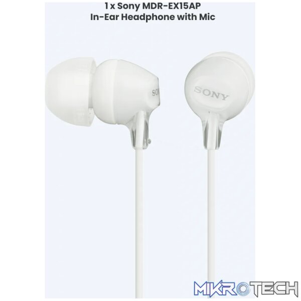 Sony MDR-EX15AP (White) InEar Earphone with Mic for iPhone - Image 5