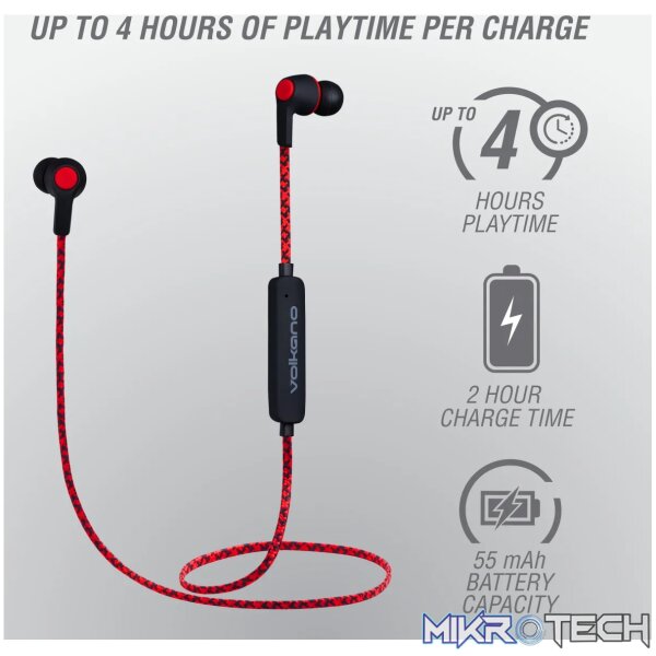 Volkano Moda- Nylon Bluetooth Earphones with Carry case-RD - Image 5