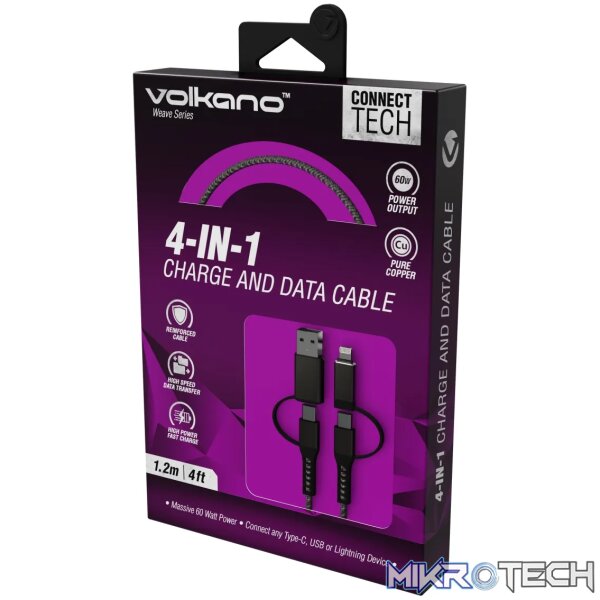 Volkano Weave series 4-in-1 charge & data cable,60 Watt,1.2m - Image 5