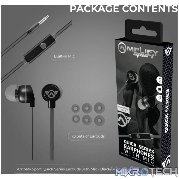 Amplify Sport Quick series earbuds with mic - black/grey - Image 6
