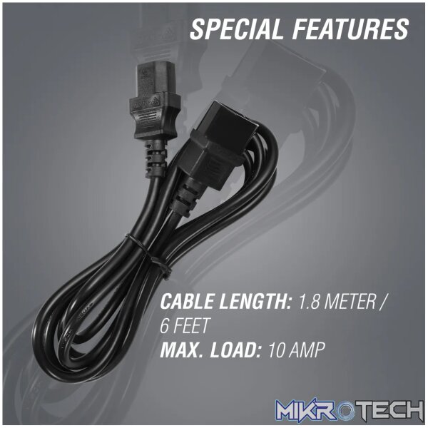 Power Cable 3 pin IEC extension 1.8m, 10A - black - Image 7
