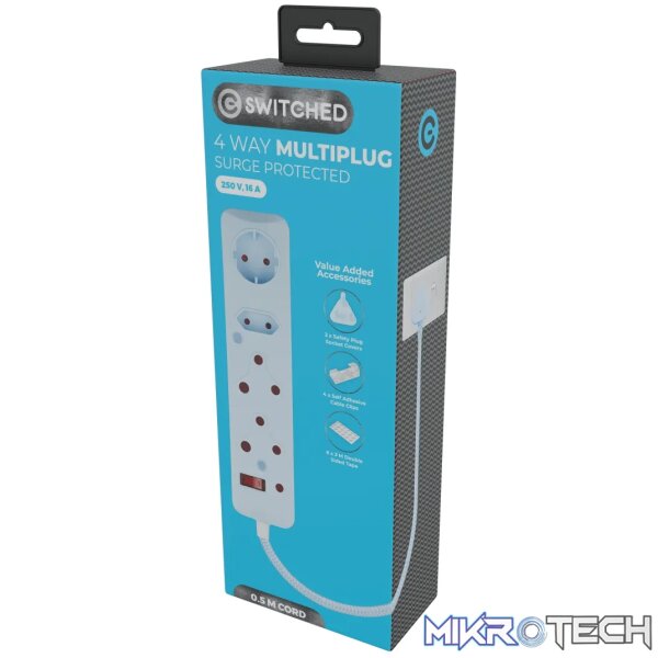 SWITCHED 4 Way Medium Surge Protected Multiplug 0.5M Blue - Image 6