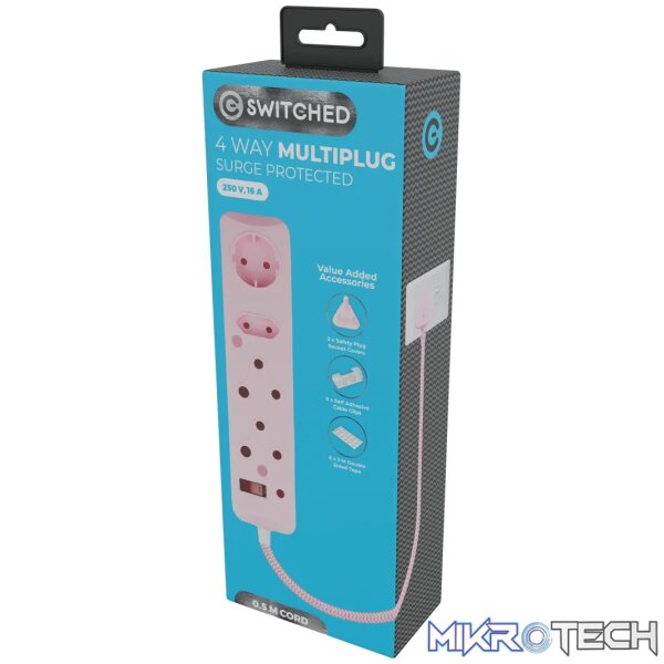 SWITCHED 4 Way Medium Surge Protected Multiplug 0.5M Pink - Image 8