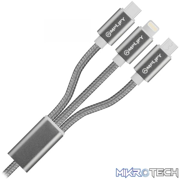 Amplify Linked Series 3 in 1 Charge cable - Gun Metal 1.2m - Image 7