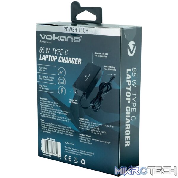 Volkano Brio Plus series Type-C 65W laptop charger with USB - Image 8