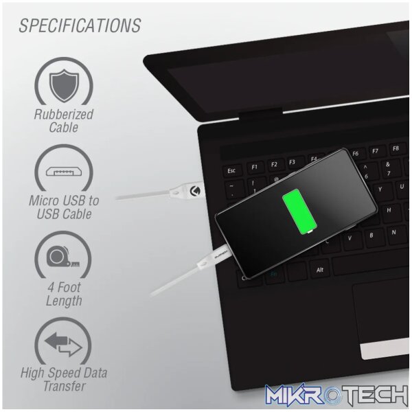 Volkano Slim Series Micro USB Cable - White - Image 2