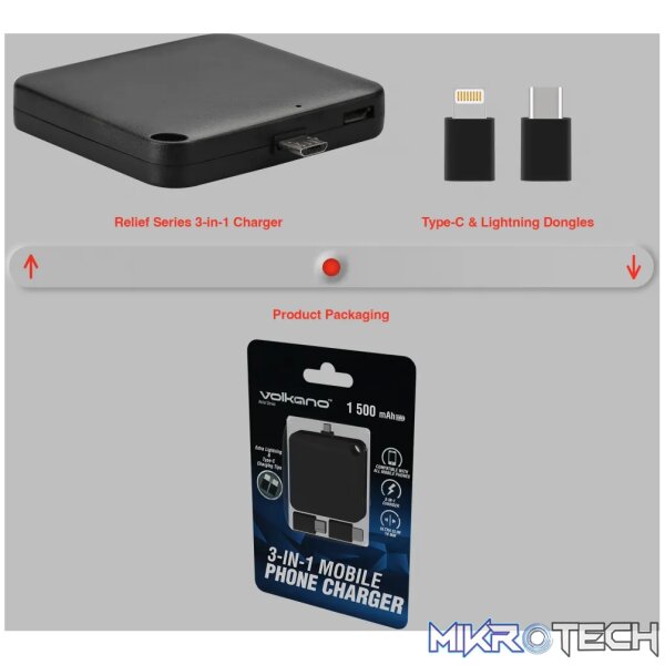 Volkano Relief Series 1,500 mAh 3-in-1 Mobile Phone Charger - Image 8