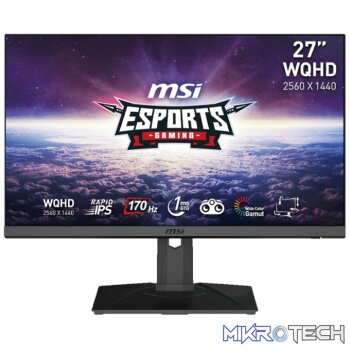 MSI G272QPF 27" Gaming Monitor 2560 x 1440 (QHD) Rapid IPS 1ms 170Hz G-Sync Compatible HDR Ready HDMI Displayport Tilt Swivel Height Adjustable Pivot