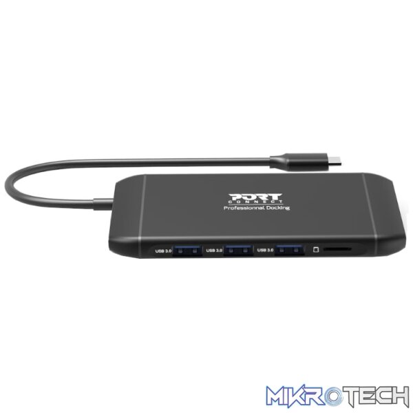 Port USB Type-C 4 x USB3.1|1 x Aux|Micro+SD Card Reader|1 x RJ45|1 x HDMI|1 x VGA|1 x Type-C PD Dock 100W - Black - Image 2