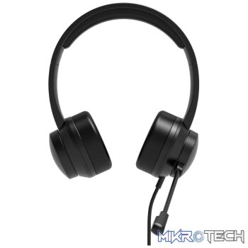 Port Connect USB Headset 1.8m Cable with Mic and Padded/Soft Cushions Black