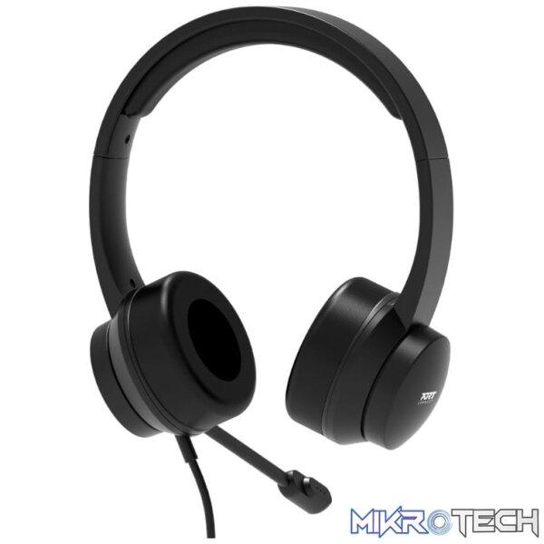 Port Connect USB Headset 1.8m Cable with Mic and Padded/Soft Cushions Black - Image 4