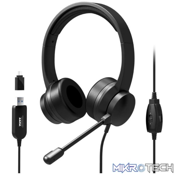 Port Connect USB Headset 1.8m Cable with Mic and Padded/Soft Cushions Black - Image 5