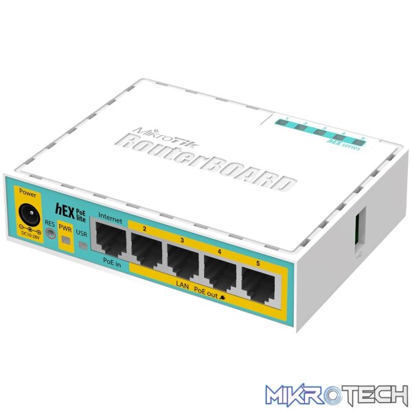 RB750UPR25 MikroTik hEX PoE Lite - Desktop Router with 5 10/100 Ports - Image 1