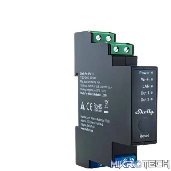 Shelly Smart Wi-Fi Relay with Power Monitoring, 2 channel, 16A, DIN rail - Image 2