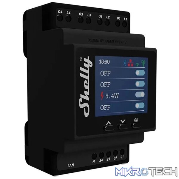 Shelly Smart Wi-Fi Relay with Power Monitoring, 4 channel, 16A, DIN rail - Image 2