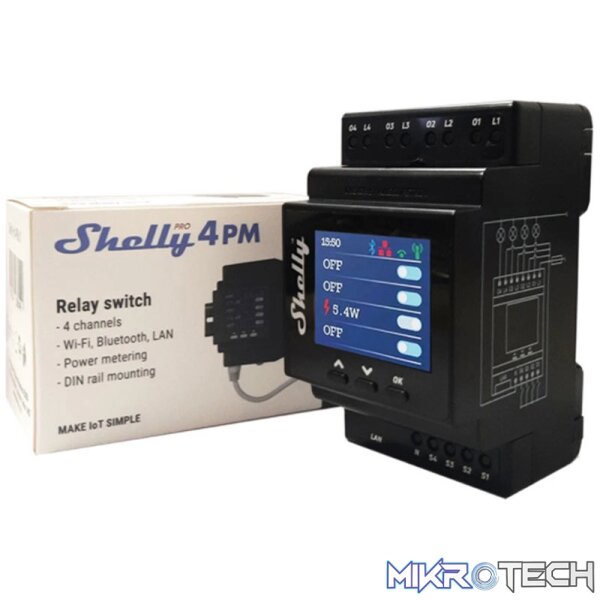 Shelly Smart Wi-Fi Relay with Power Monitoring, 4 channel, 16A, DIN rail - Image 3