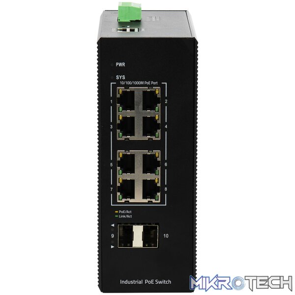13015 BDCOM 8 Port Gigabit Industrial PoE+ Switch With 2 SFP - Managed - Image 1