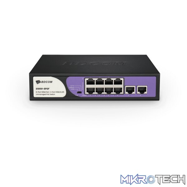 13195 BDCOM 8-Port 100M Unmanaged PoE Switch (8-Port PoE + 2-Port 100M RJ45) 90W PoE Budget - Image 1