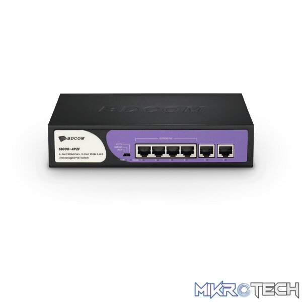 13196 BDCOM 4-Port 100M Unmanaged PoE Switch (4-Port PoE + 2-Port 100M RJ45) 60W PoE Budget - Image 1