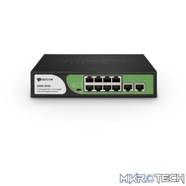 13197 BDCOM 8-Port Gigabit Unmanaged PoE Switch (8-Port PoE + 2-Port Gigabit RJ45) 90W PoE Budget - Image 1