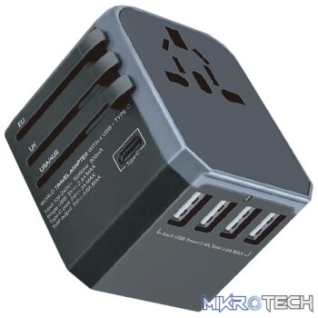 GIZZU Quad-USB Type-C 5.6A Universal Travel Adapter - Black