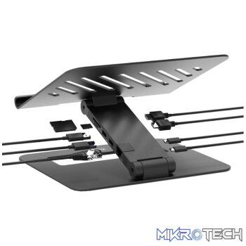 Port Connect Adjustable Stand + Dock Type-C to 1 x RJ45|2 x USB3.1 Gen1|2 x HDMI 4k@60Hz|1 x Type-C|PD85W|SDand Micro SD Reader