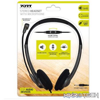 Port Stereo Headset with Mic with 1.2m Cable|1 x 3.5mm|Volume Controller - Black