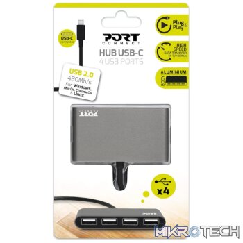 PORT HUB TYPEC 4XUSB2.0 BK