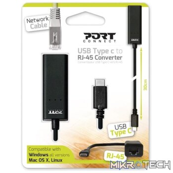 Port USB Type-C to RJ45 5Gbps 30cm Adapter - Black
