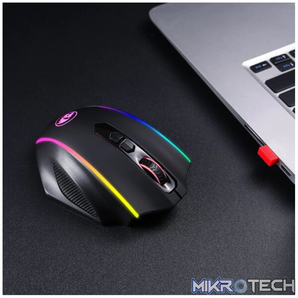 REDRAGON VAMPIRE ELITE Wireless 16000DPI|8 Button|Ergonomic Design|P3335 Optical Sensor|Type-C Cable|RGB Backlit Gaming Mouse - Black - Image 3