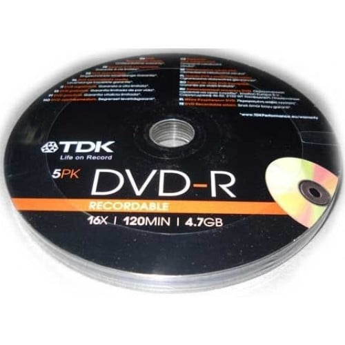 TDK DVD-R 5PK 16X 120MIN 4.7GB