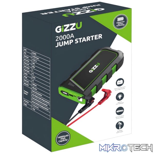 GIZZU 2000A Jump Starter 16400mAh - Black - Image 5