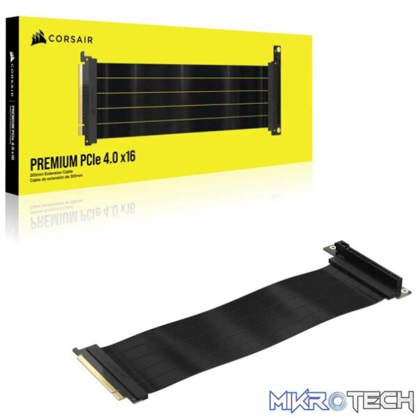 Corsair CC-9310001-WW Premium Flat Rubberised 300mm PCIe 4.0 x16 Black GPU Riser Cable Corsair CC-9310001-WW Premium Flat Rubberised 300mm PCIe 4.0 x16 Black GPU Riser Cable