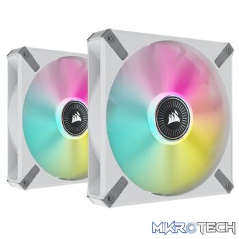 Corsair CO-9050119 ML140 RGB ELITE 140mm RGB Fan + Lighting Node Core White 2 Pack Chassis Fans
