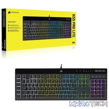 Corsair K55 RGB PRO LITE iCUE RGB Full-Size Rubber Dome Black USB Wired Gaming Keyboard