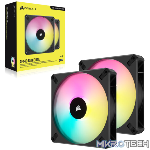 Corsair iCUE AF140 RGB ELITE Black 140mm 2 Fan + Lighting Node CORE Pack - Image 4