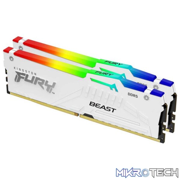 Kingston KF560C36BWEAK2-32 FURY BEAST RGB 32GB Kit(2 x 16GB) DDR5 DRAM 6000MHz CL36 1.35V AMD EXPO White Memory Kingston KF560C36BWEAK2-32 FURY BEAST RGB 32GB Kit(2 x 16GB) DDR5 DRAM 6000MHz CL36 1.35V AMD EXPO White Memory