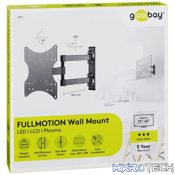 Goobay TV Wall Mount Dual Arm for TVs from 23" to 42" with Swivel and Tilt - Image 8