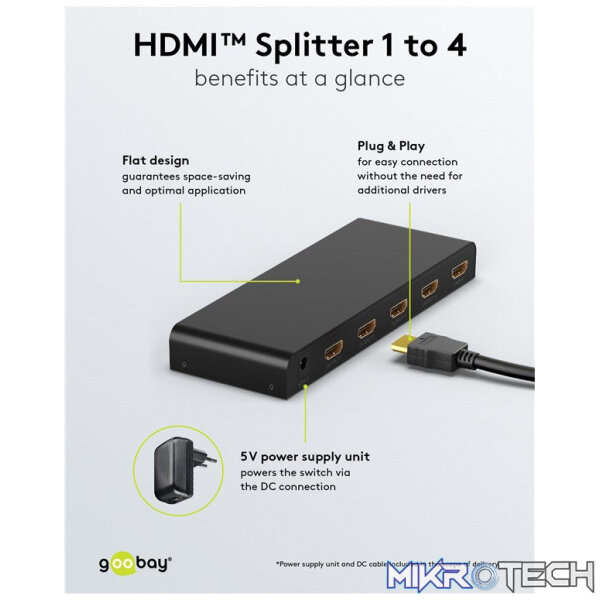 Goobay HDMI Splitter 1 to 4 (4K @ 30 Hz) - Image 2