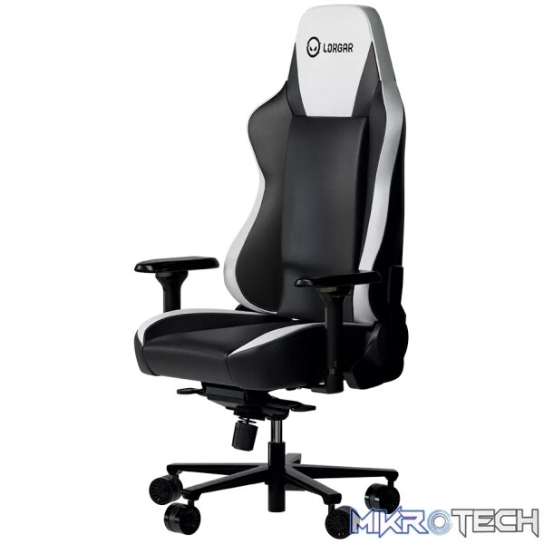 LORGAR Base 311, Gaming chair, PU eco-leather, 1.8 mm metal frame, multiblock mechanism, 4D armrests, 5 Star aluminium base, Class-4 gas lift, 75mm PU casters, Black + white - Image 2